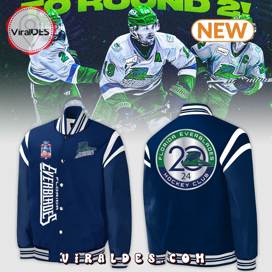 Special New Florida Everblades 2024 Navy Baseball Jacket Special New Florida Everblades 2024 Navy Baseball Jacket