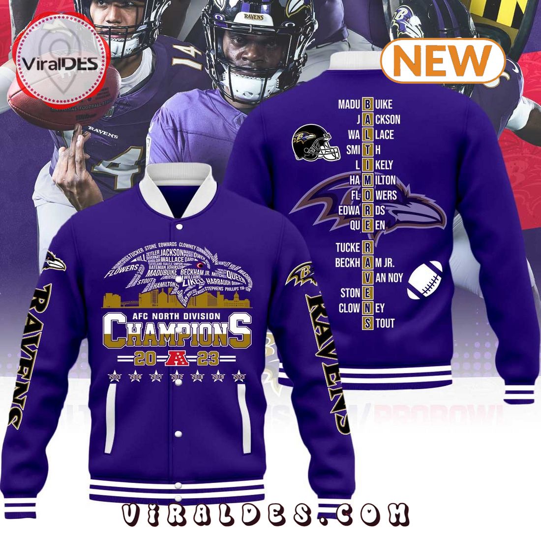 Baltimore Ravens 2023 Champions AFC Purple Baseball Jacket Baltimore Ravens 2023 Champions AFC Purple Baseball Jacket