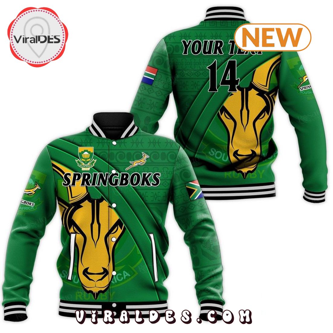 Springboks Rugby Union Custom Limited Green Baseball Jacket Springboks Rugby Union Custom Limited Green Baseball Jacket