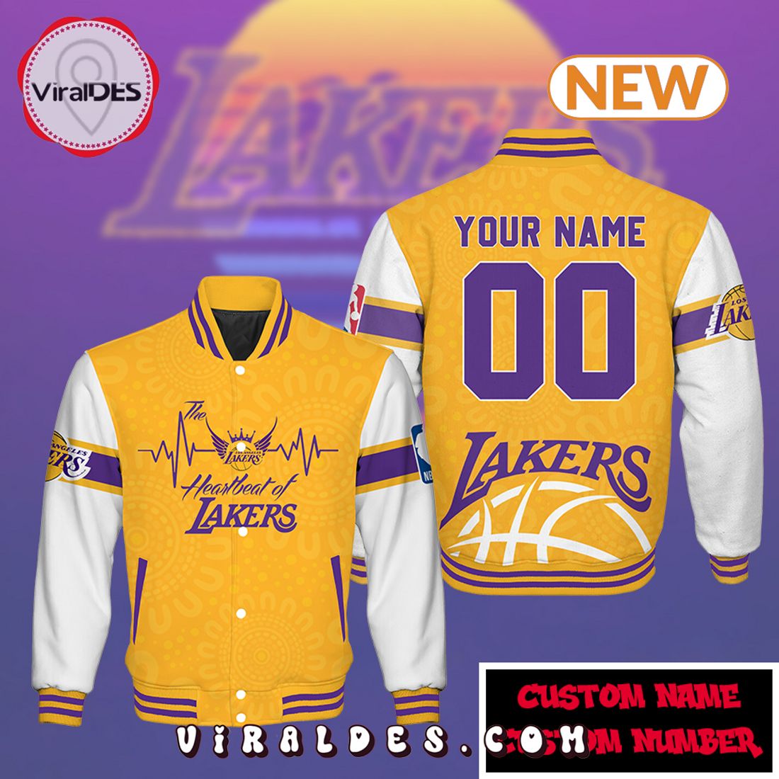 Personalized Los Angeles Lakers NBA Yellow Baseball Jacket Personalized Los Angeles Lakers NBA Yellow Baseball Jacket
