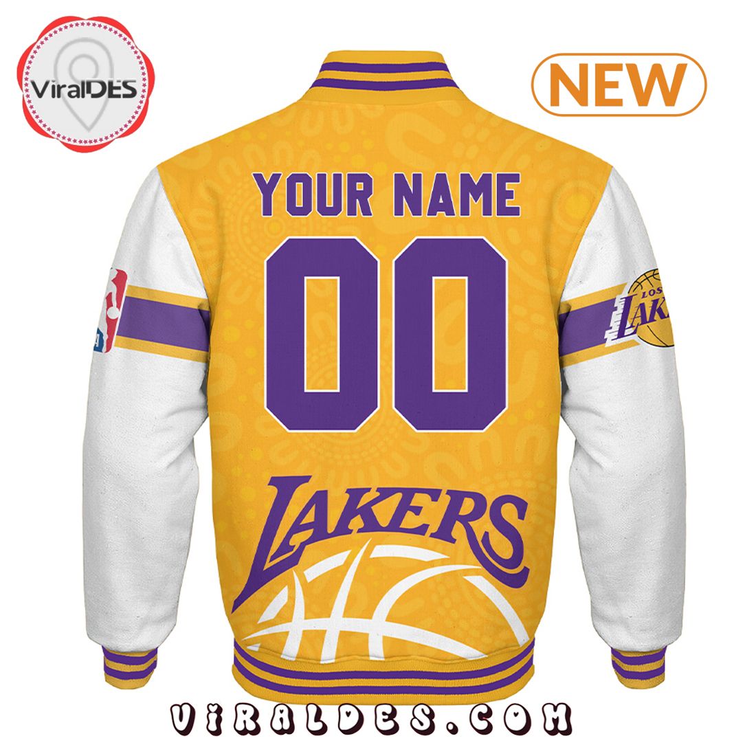 Personalized Los Angeles Lakers NBA Yellow Baseball Jacket Personalized Los Angeles Lakers NBA Yellow Baseball Jacket