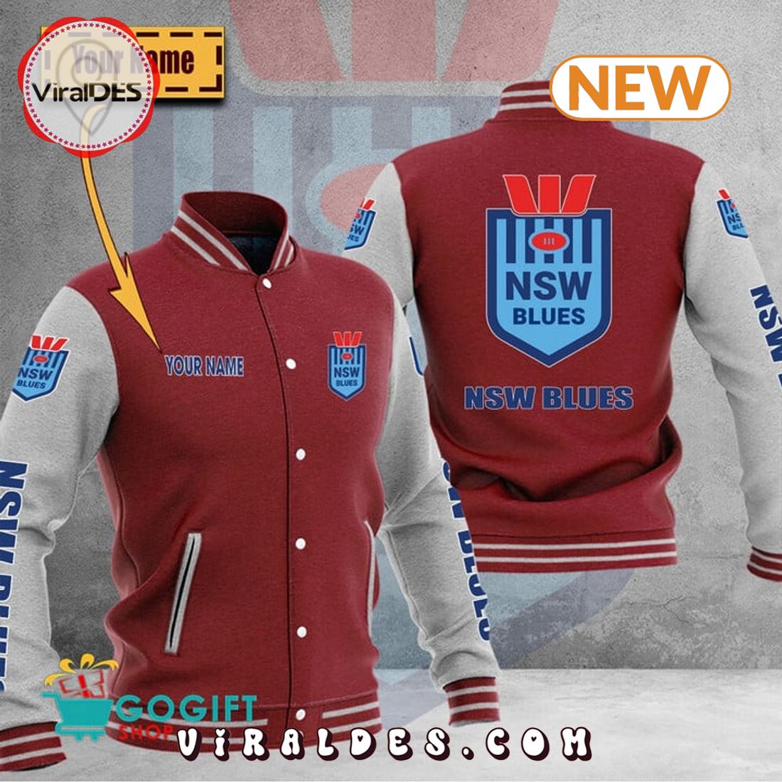 Custom Name NRL-New South Wales Blues Red Baseball Jacket Custom Name NRL-New South Wales Blues Red Baseball Jacket