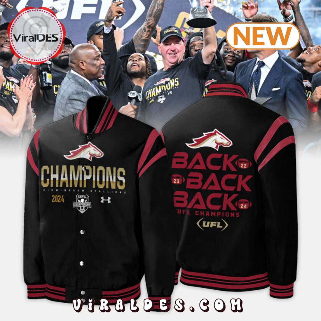 Birmingham Stallions Champions 2024 Black Baseball Jacket Birmingham Stallions Champions 2024 Black Baseball Jacket