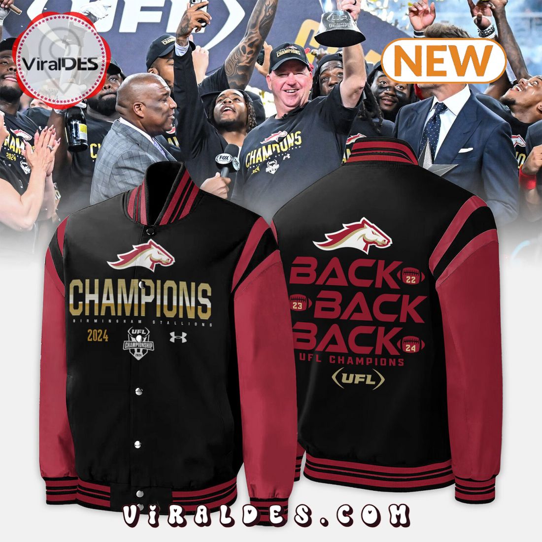 2024 Birmingham Stallions Champions Classic Black Baseball Jacket 2024 Birmingham Stallions Champions Classic Black Baseball Jacket