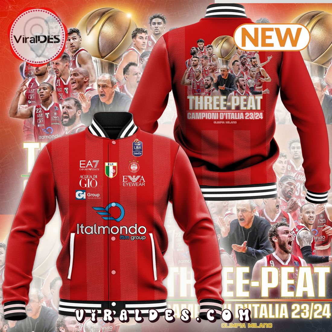 Olimpia Milano 31Time Champions Three Peat Red Baseball Jacket Olimpia Milano 31Time Champions Three Peat Red Baseball Jacket