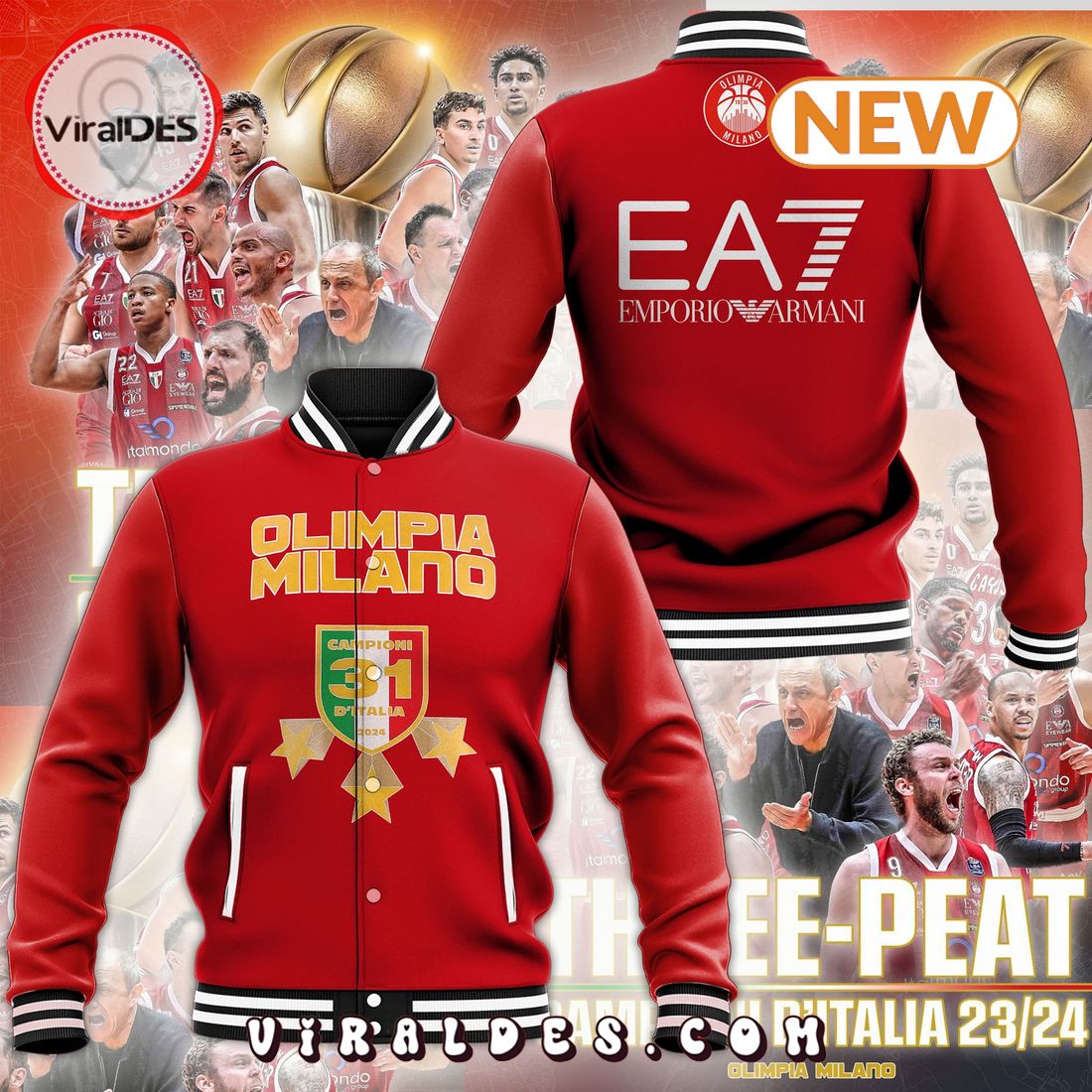 Olimpia Milano 31Time Champions Red Baseball Jacket Olimpia Milano 31Time Champions Red Baseball Jacket