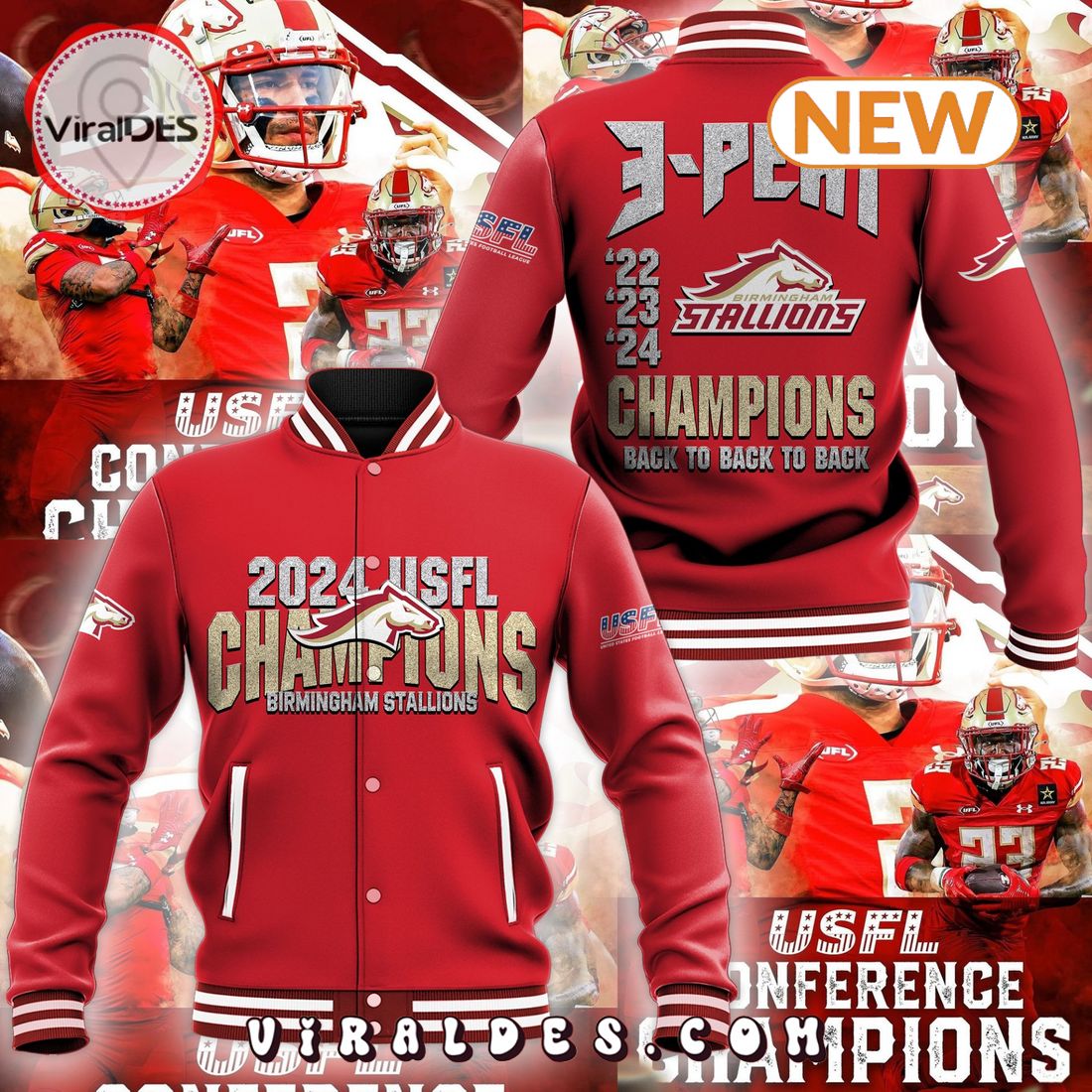 Birmingham Stallions 2024 Conference Champions Red Baseball Jacket Birmingham Stallions 2024 Conference Champions Red Baseball Jacket