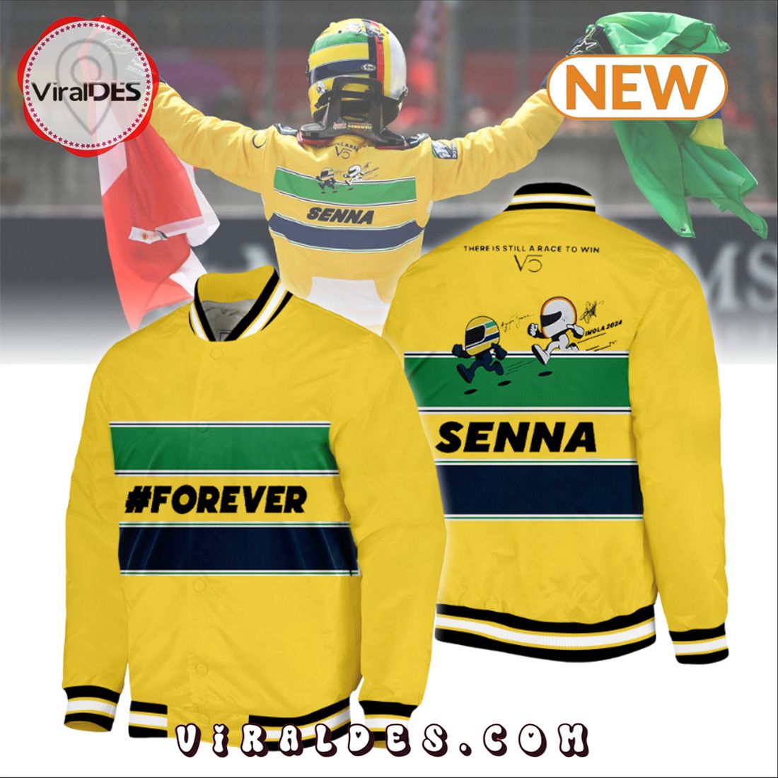Forever Ayrton Senna Yellow Baseball Jacket Forever Ayrton Senna Yellow Baseball Jacket