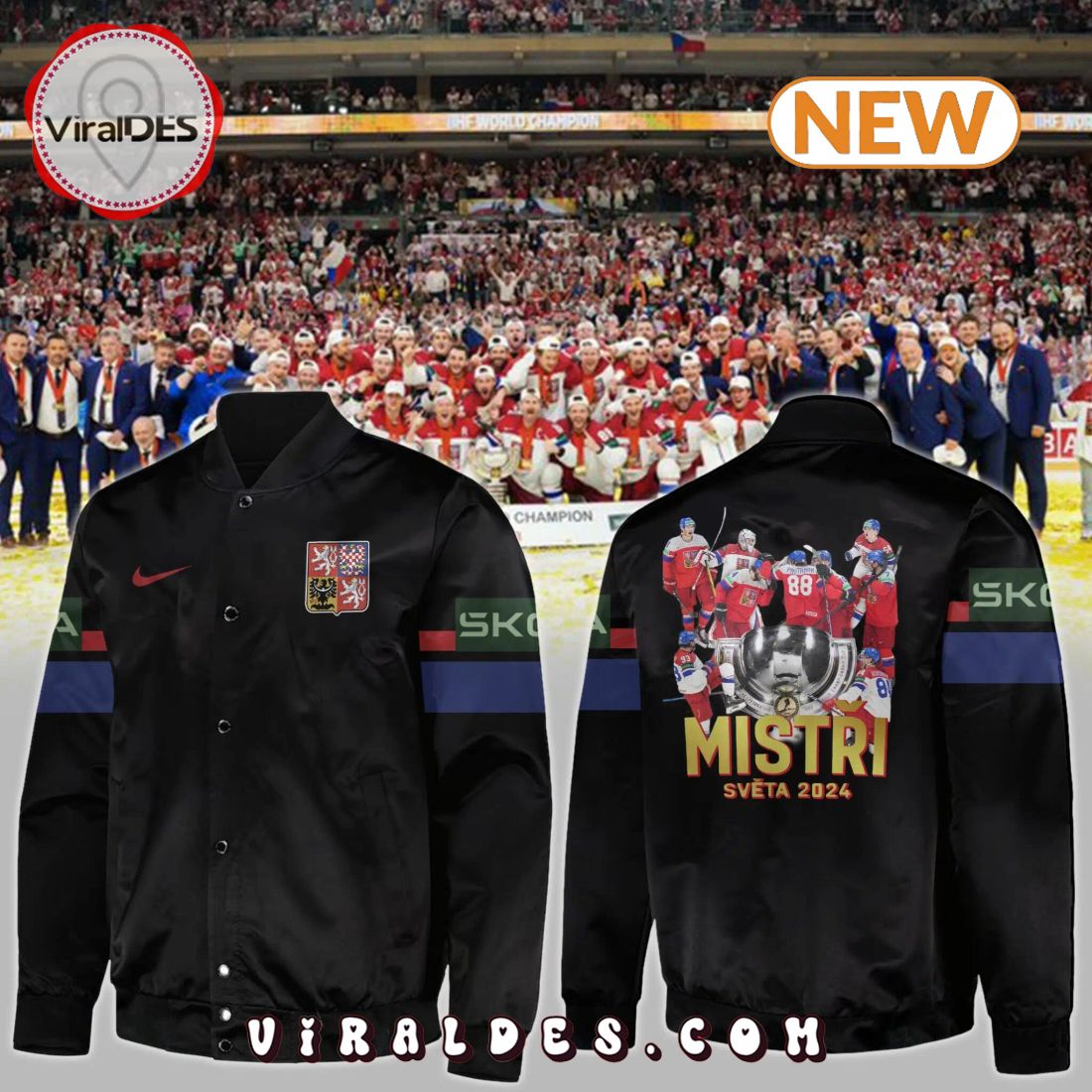 Czech Ice Hockey Association Champions Black Baseball Jacket Czech Ice Hockey Association Champions Black Baseball Jacket
