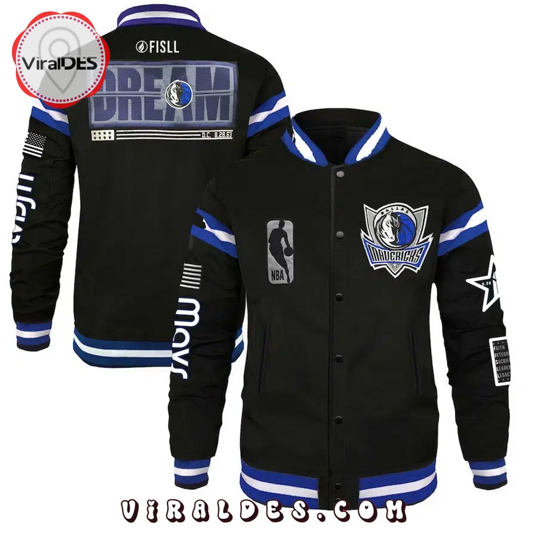 Dallas Mavericks FISLL x Black History Collection Baseball Jacket Dallas Mavericks FISLL x Black History Collection Baseball Jacket