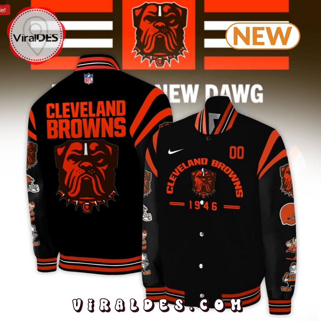 Cleveland Browns 2024 Black Baseball Jacket Cleveland Browns 2024 Black Baseball Jacket