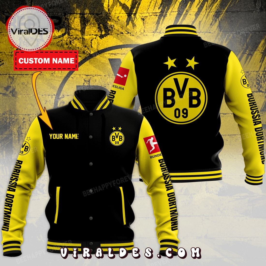 Custom Borussia Dortmund Special Black Baseball Jacket Custom Borussia Dortmund Special Black Baseball Jacket