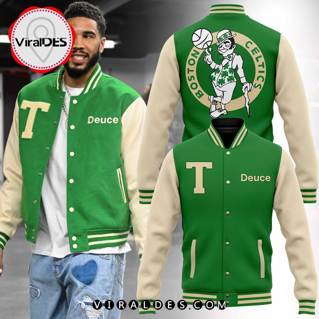 NBA Boston Celtics Jayson Tatum New Green Baseball Jacket NBA Boston Celtics Jayson Tatum New Green Baseball Jacket
