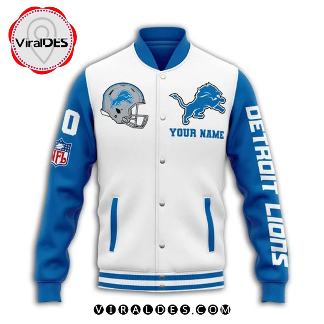 Custom Detroit Lions White Baseball Jacket LIMITED EDITION Custom Detroit Lions White Baseball Jacket LIMITED EDITION