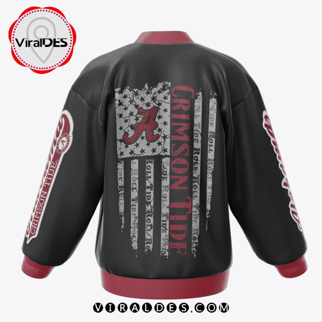 Custom Alabama Crimson Tide Roll Tide Black Baseball Jacket Custom Alabama Crimson Tide Roll Tide Black Baseball Jacket