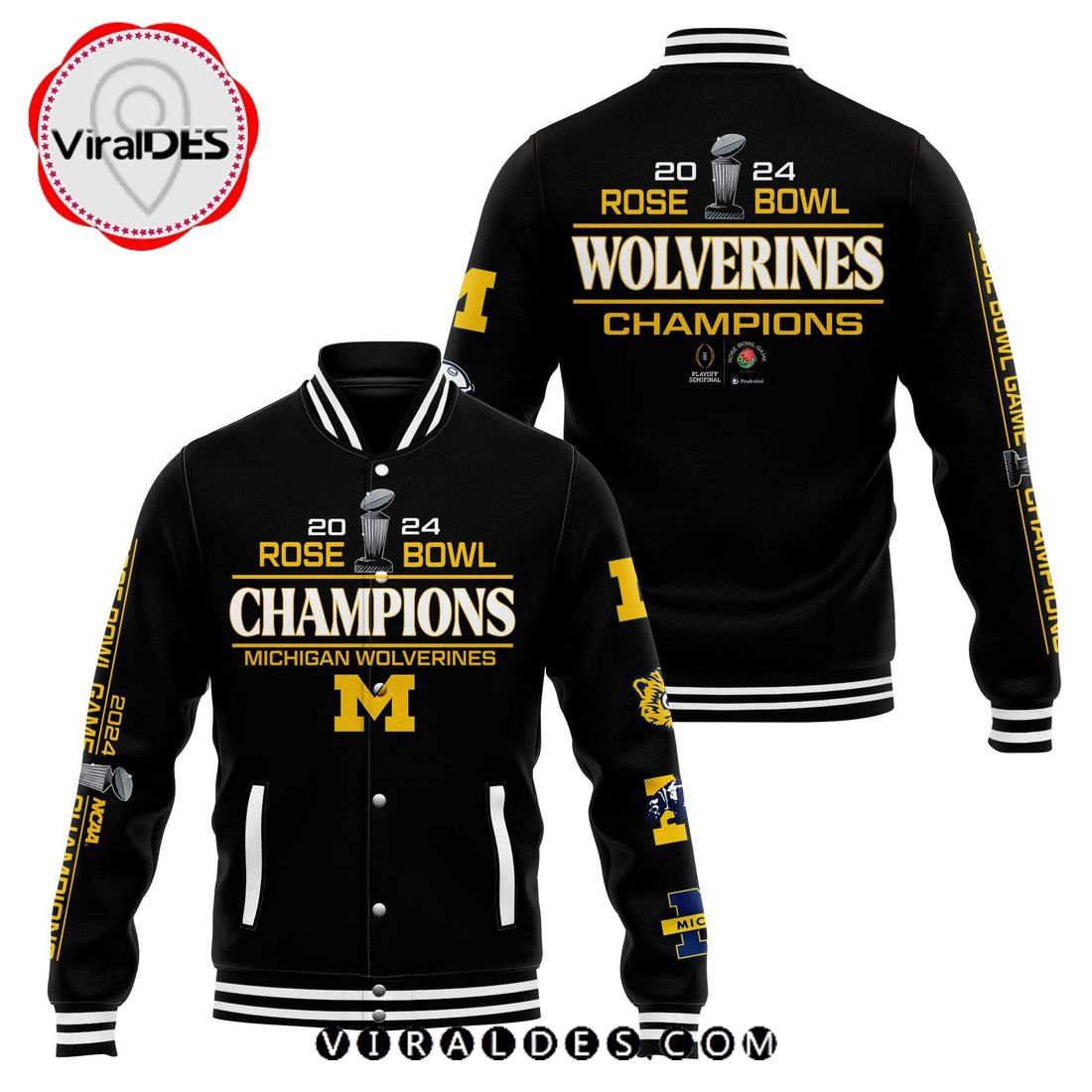 2024 Super Bowl Michigan Wolverines Champion Black Baseball Jacket 2024 Super Bowl Michigan Wolverines Champion Black Baseball Jacket