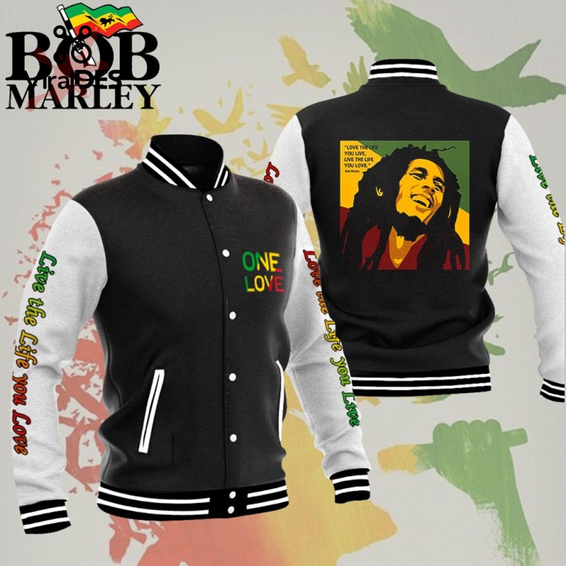Bob Marley One Love Black Baseball Jacket, Sport Jacket Bob Marley One Love Black Baseball Jacket, Sport Jacket