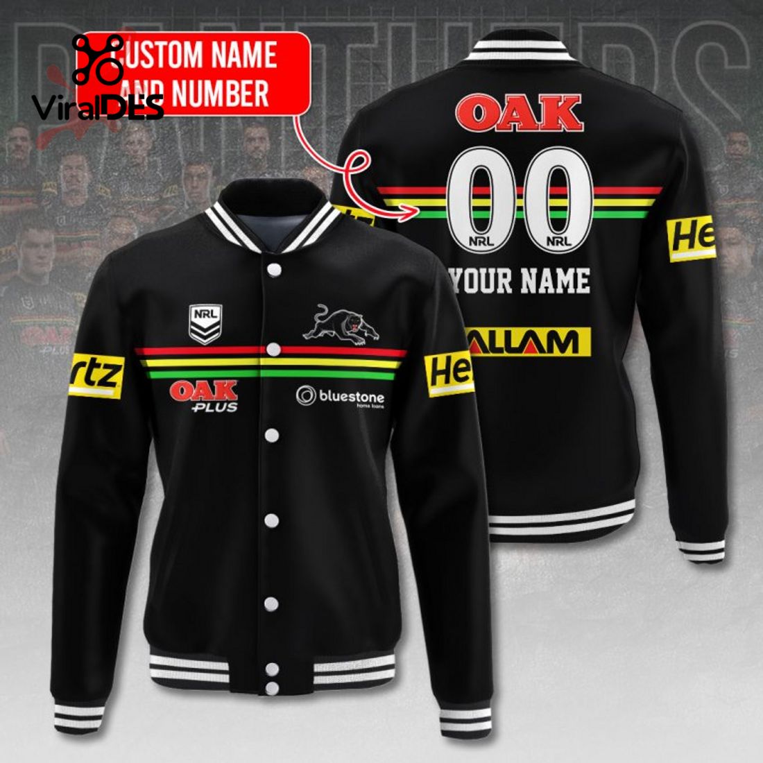 Custom NRL Penrith Panthers OAK Plus Black Sport Jacket, Baseball Jacket Custom NRL Penrith Panthers OAK Plus Black Sport Jacket, Baseball Jacket