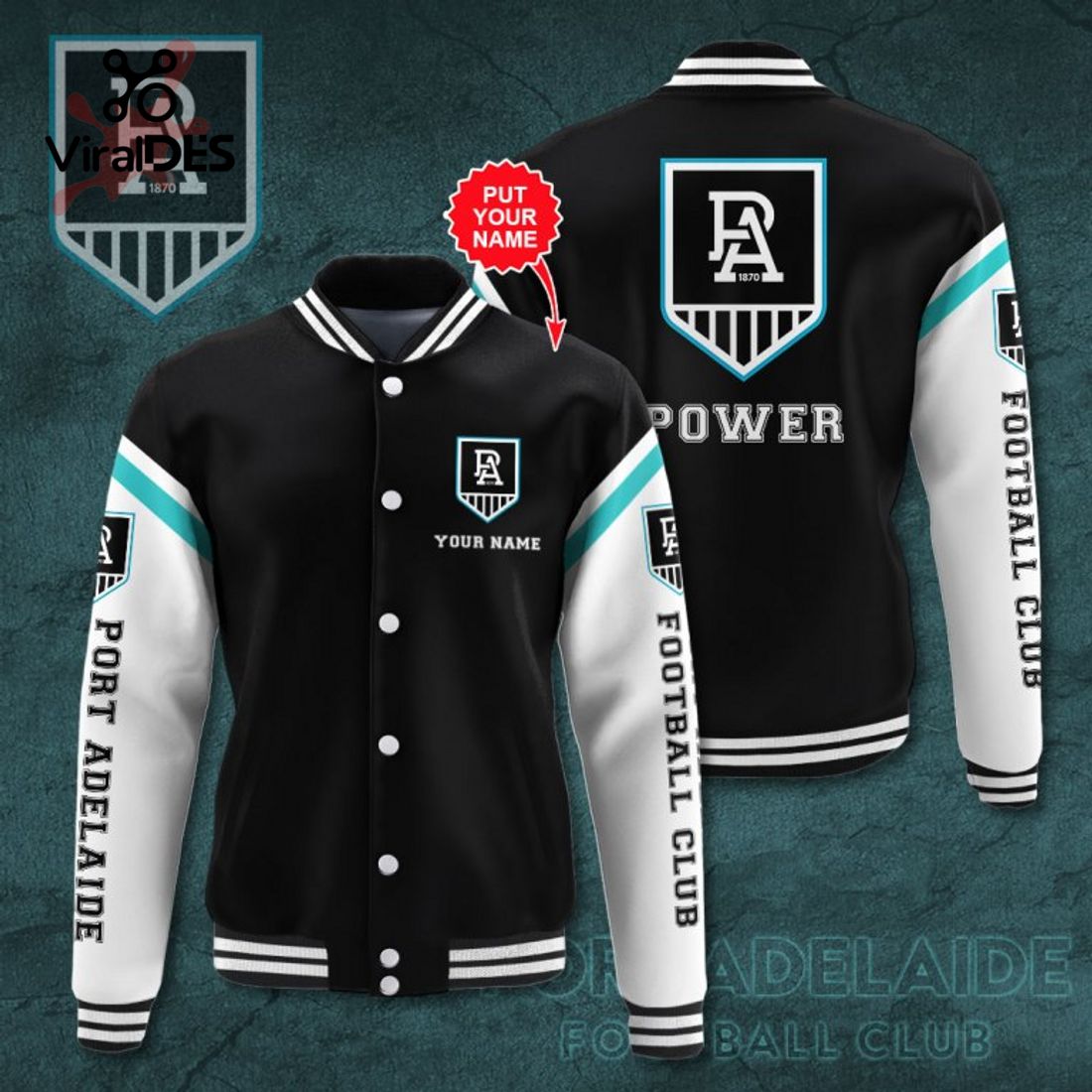 Custom Name Port Adelaide FC Black Sport Jacket, Baseball Jacket Custom Name Port Adelaide FC Black Sport Jacket, Baseball Jacket