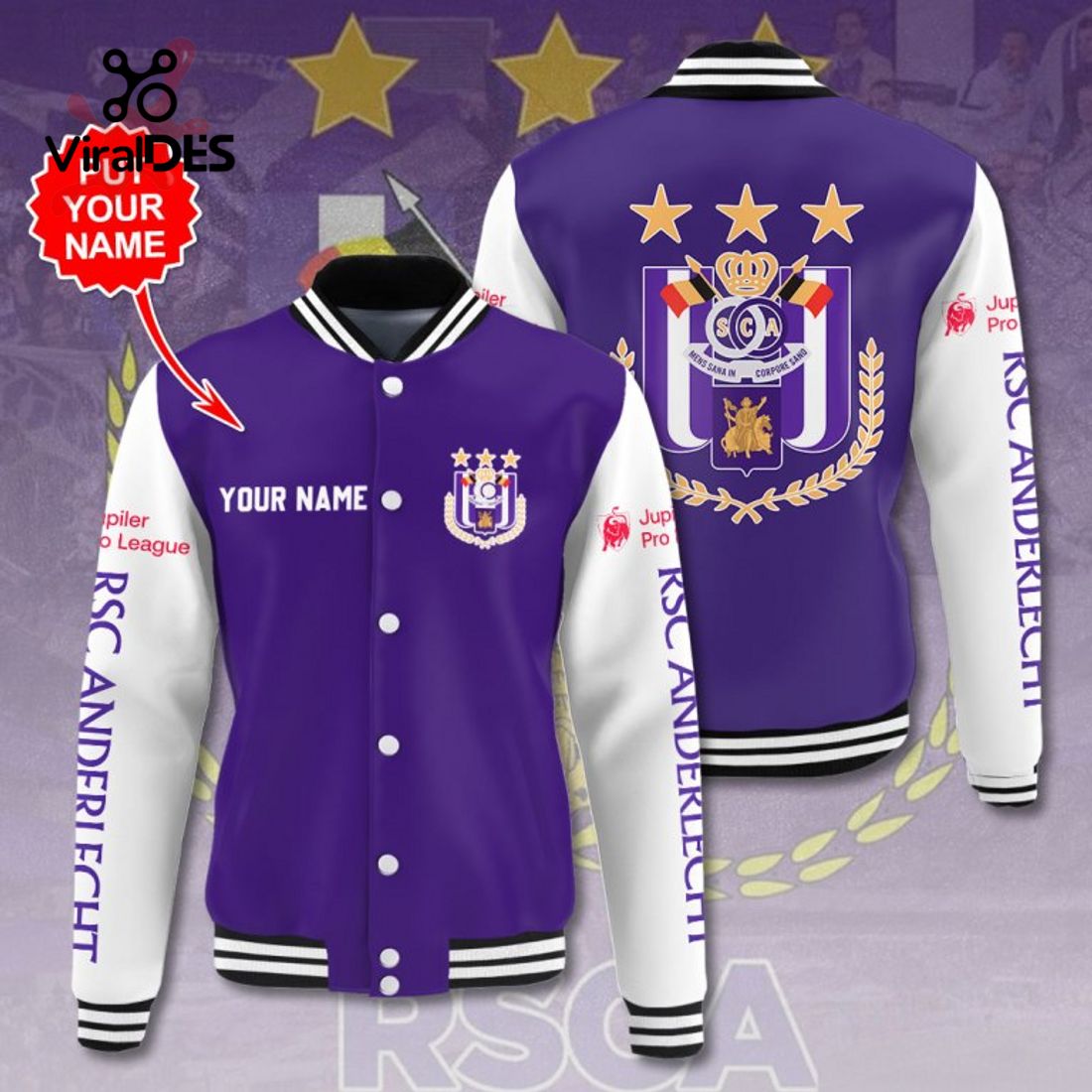 Personalized R.S.C. Anderlecht Navy Sport Jacket, Baseball Jacket Personalized R.S.C. Anderlecht Navy Sport Jacket, Baseball Jacket