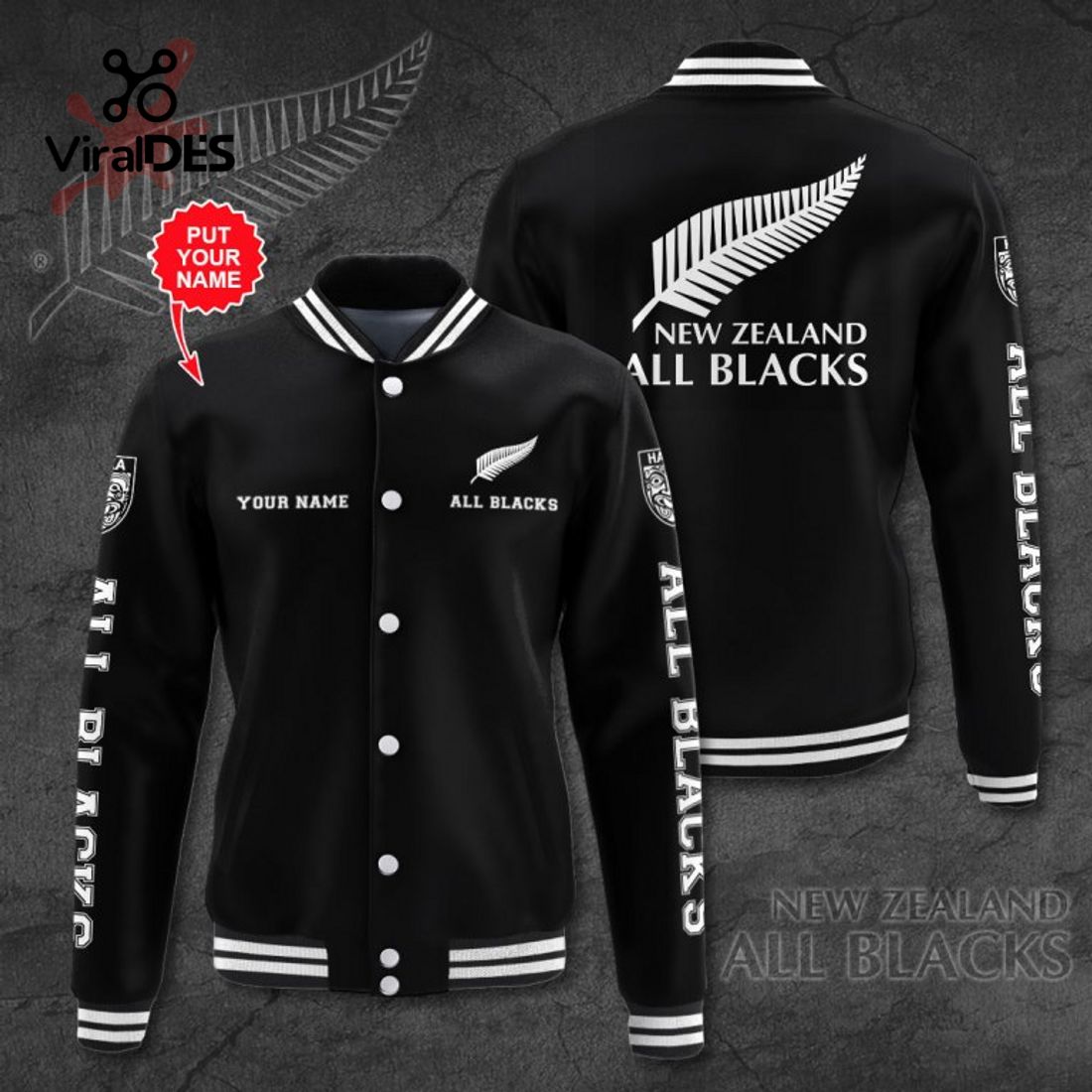 Personalized New Zealand x Rugby World Cup Black Sport Jacket, Baseball Jacket Personalized New Zealand x Rugby World Cup Black Sport Jacket, Baseball Jacket