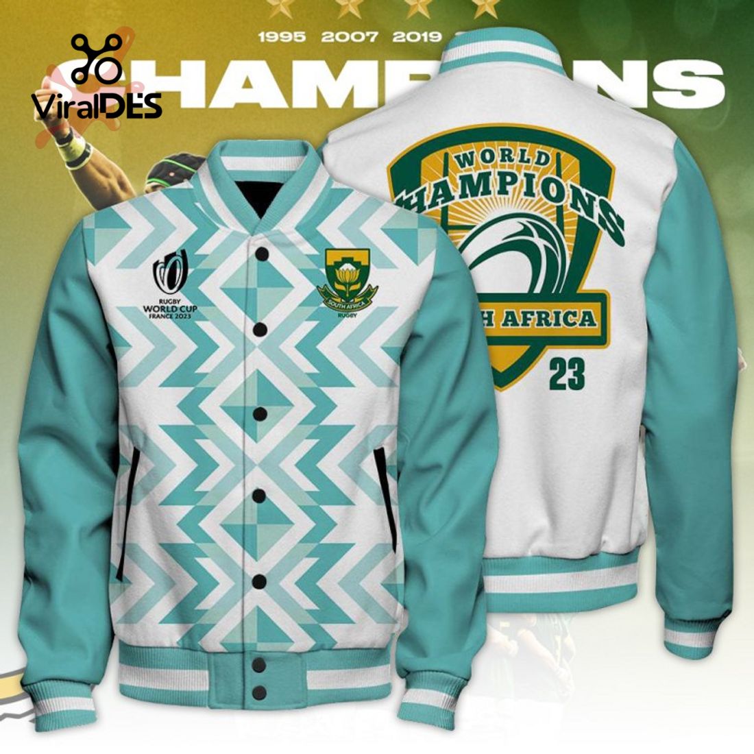 South Africa x Rugby World Cup South Africa Champions White Sport Jacket, Baseball Jacket South Africa x Rugby World Cup South Africa Champions White Sport Jacket, Baseball Jacket