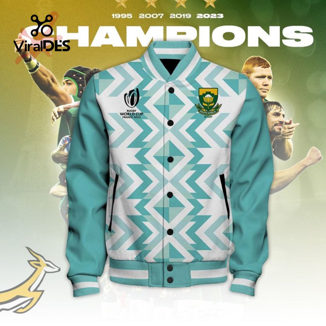 South Africa x Rugby World Cup South Africa Champions White Sport Jacket, Baseball Jacket South Africa x Rugby World Cup South Africa Champions White Sport Jacket, Baseball Jacket