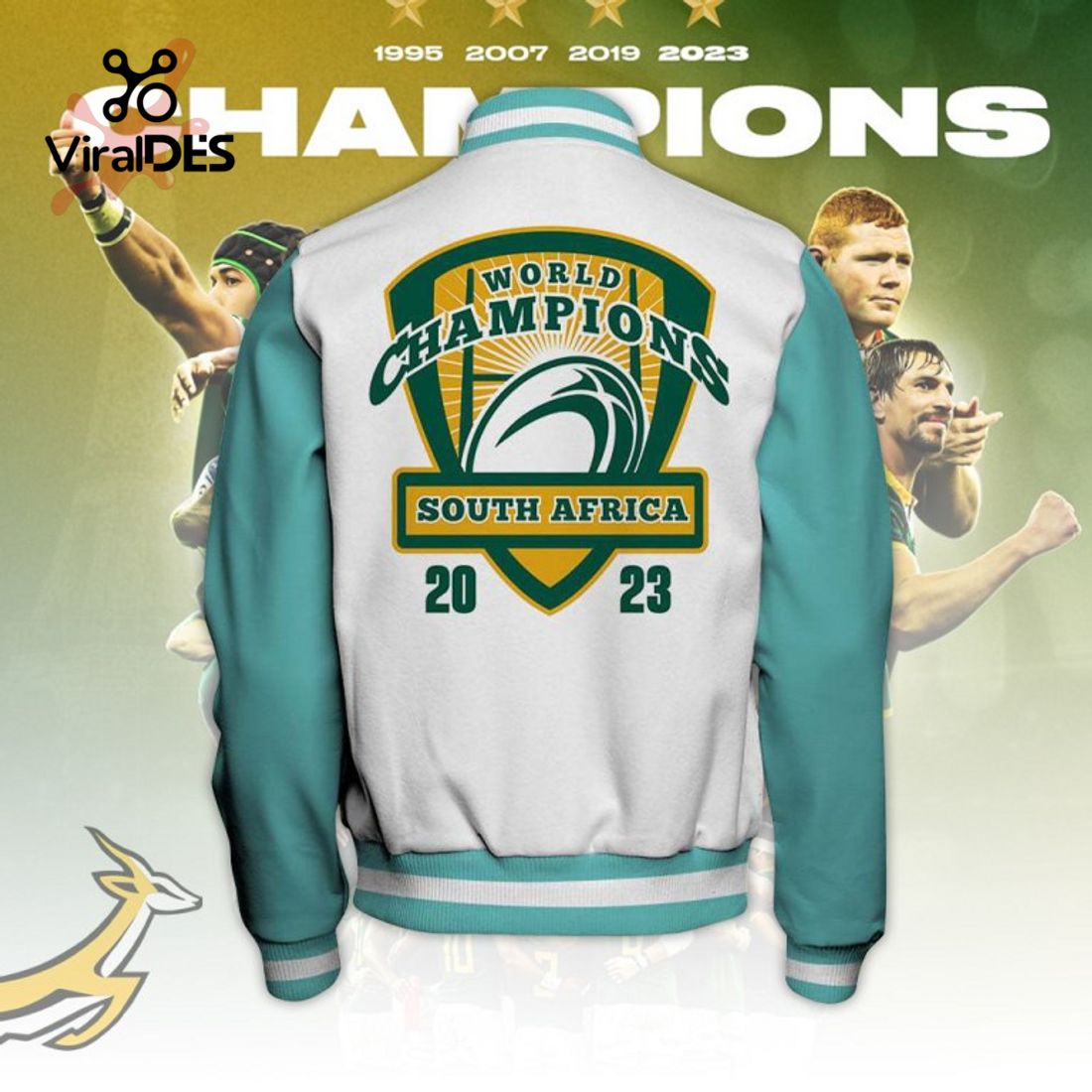 South Africa x Rugby World Cup South Africa Champions White Sport Jacket, Baseball Jacket South Africa x Rugby World Cup South Africa Champions White Sport Jacket, Baseball Jacket