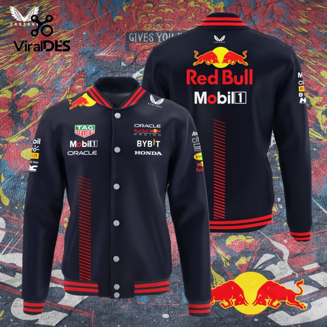 Red Bull Racing F1 Black Baseball Jacket, Sport Jacket Red Bull Racing F1 Black Baseball Jacket, Sport Jacket