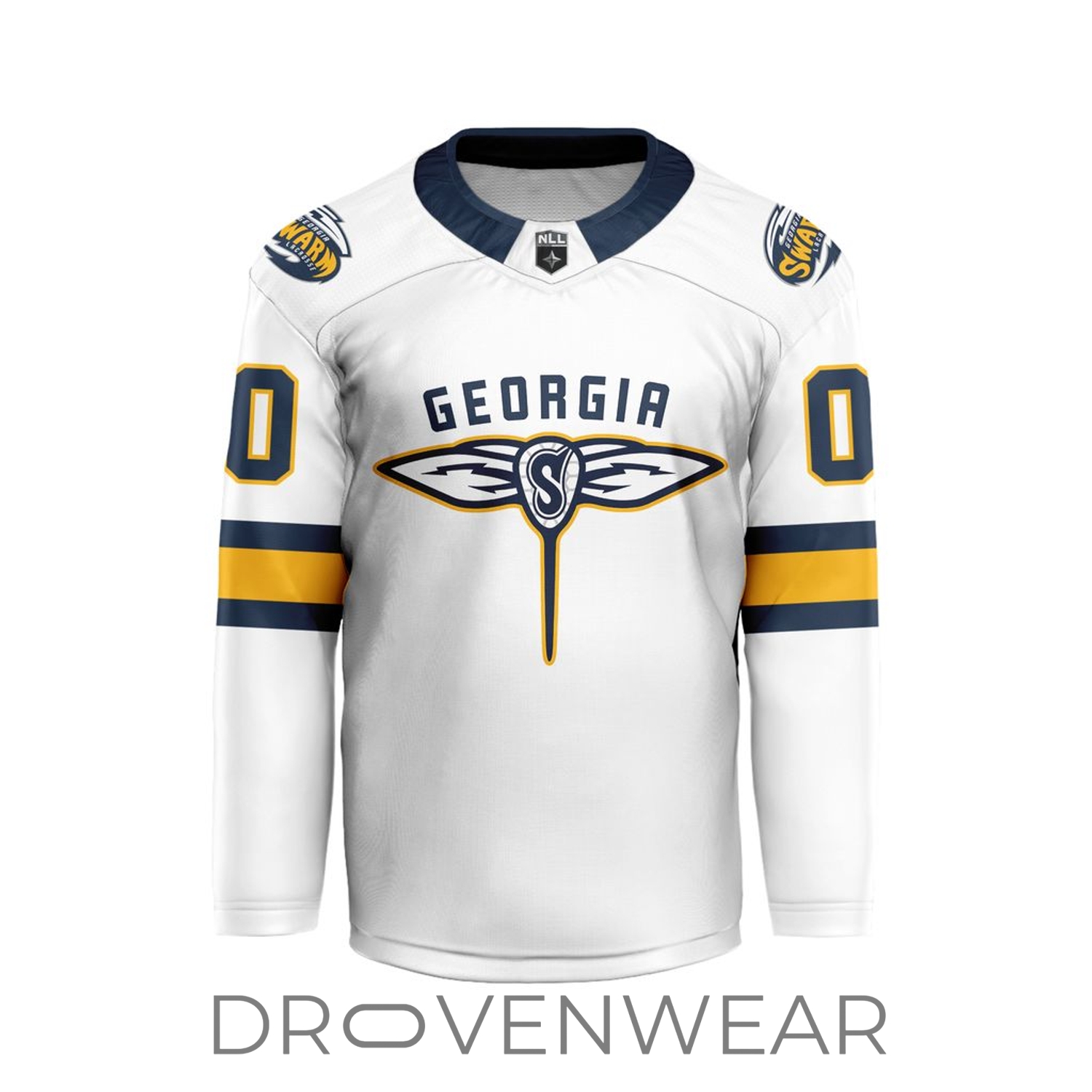 Nll Georgia Swarm Personalized White V-shaped Hockey Jersey Design Nll Georgia Swarm Personalized White V-shaped Hockey Jersey Design
