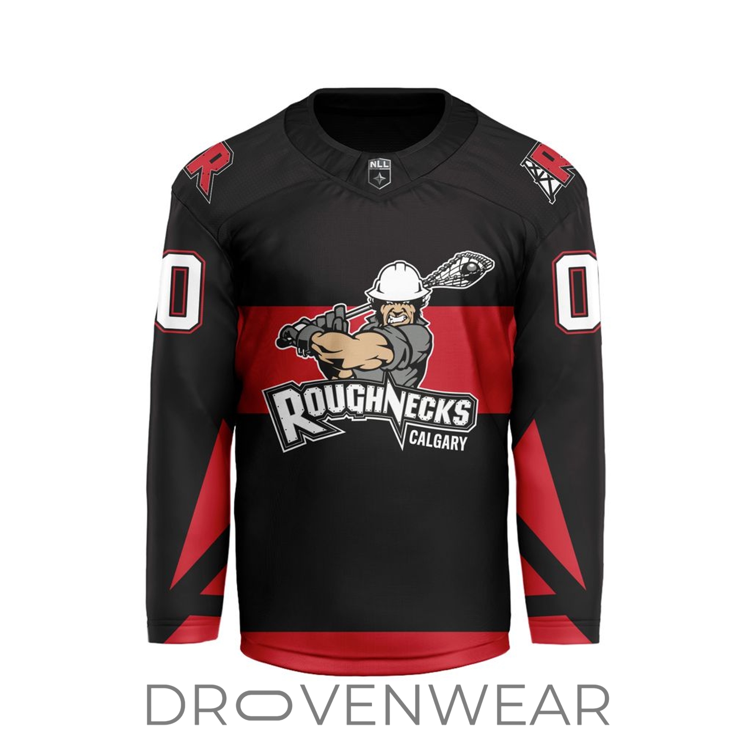 Nll Calgary Roughnecks Personalized Black V-shaped Hockey Jersey Design Nll Calgary Roughnecks Personalized Black V-shaped Hockey Jersey Design