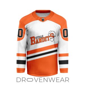 Nll Buffalo Bandits Personalized White V-shaped Hockey Jersey Design