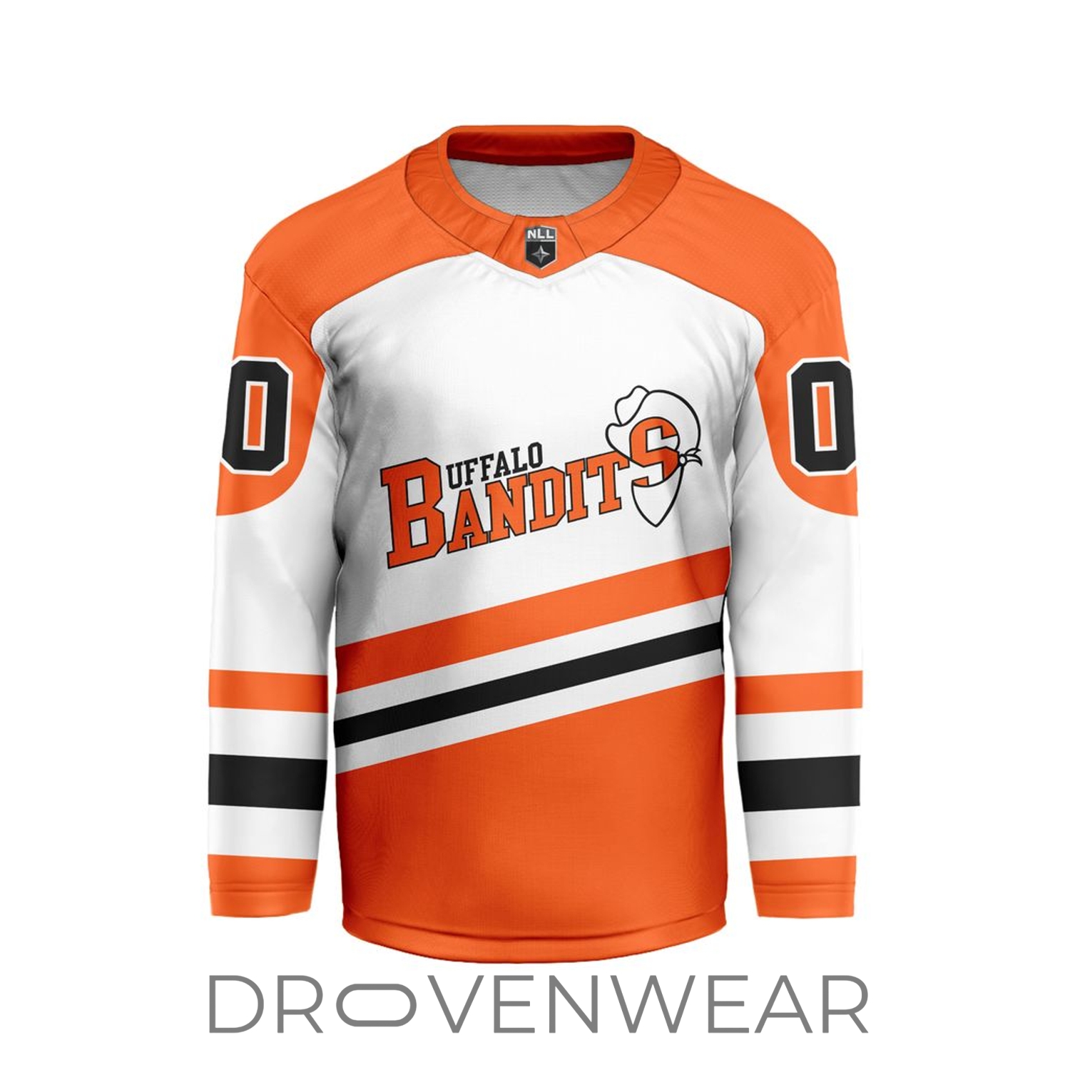 Nll Buffalo Bandits Personalized White V-shaped Hockey Jersey Design Nll Buffalo Bandits Personalized White V-shaped Hockey Jersey Design