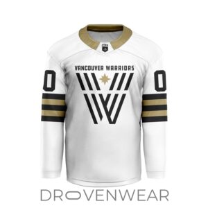 Nll Vancouver Warriors Personalized White V-shaped Hockey Jersey Design