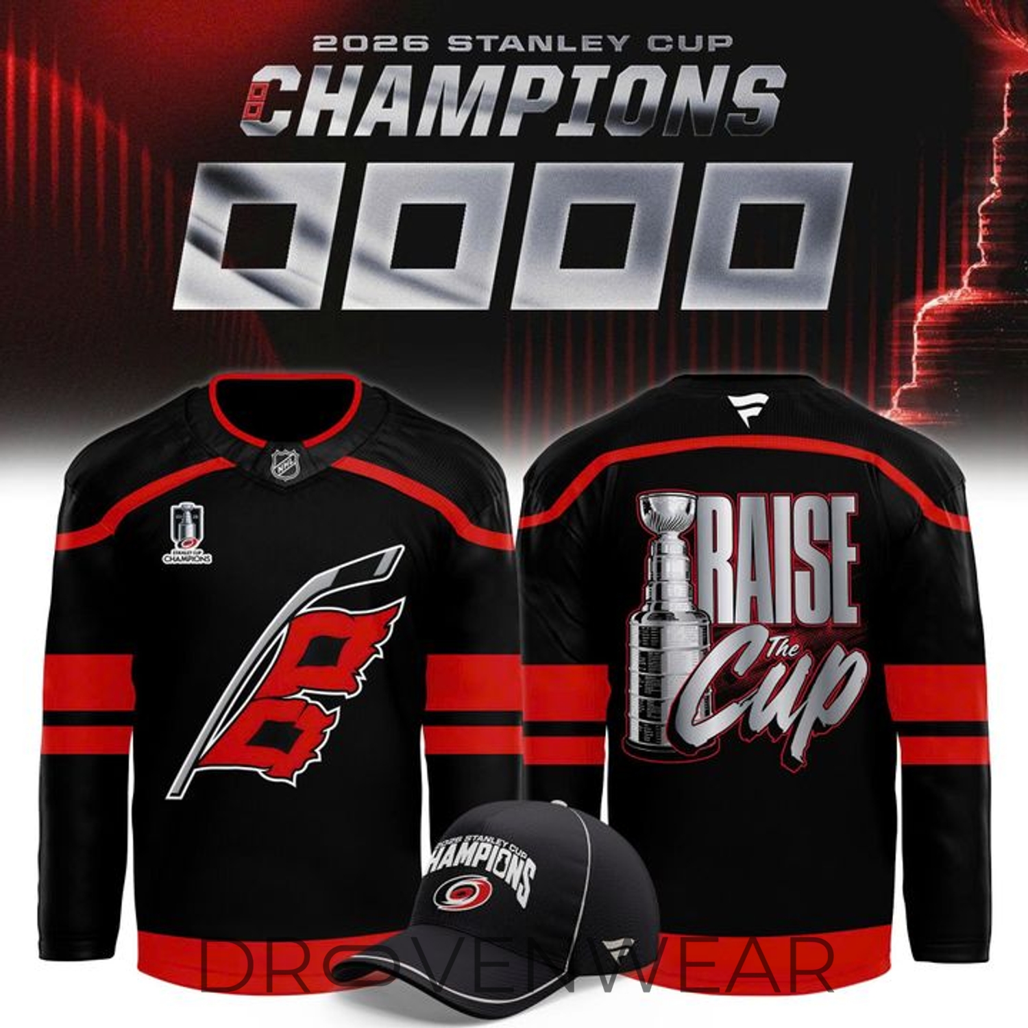 Carolina Hurricanes Raise The Cup 2026 Champions Black Hockey Jersey Carolina Hurricanes Raise The Cup 2026 Champions Black Hockey Jersey