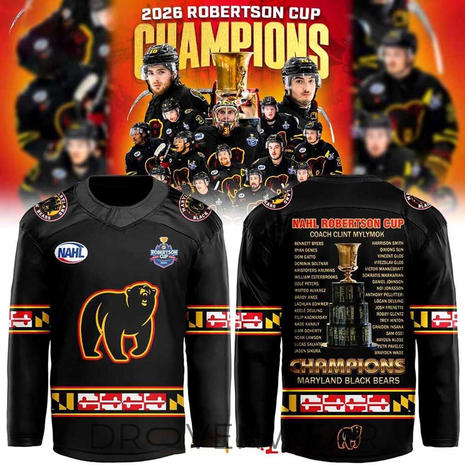 Maryland Black Bears 2026 Robertson Cup Champions Hockey Jersey Maryland Black Bears 2026 Robertson Cup Champions Hockey Jersey