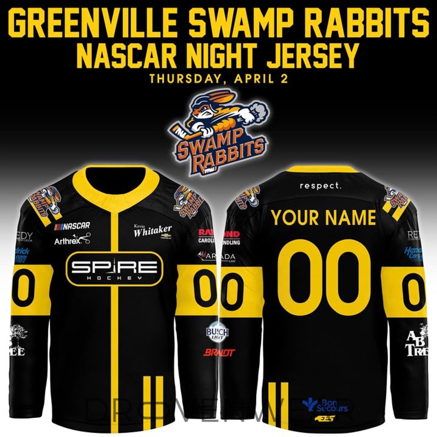 Greenville Swamp Rabbits NASCAR Night 2026 Exclusive Hockey Jersey Limited Release Greenville Swamp Rabbits NASCAR Night 2026 Exclusive Hockey Jersey Limited Release