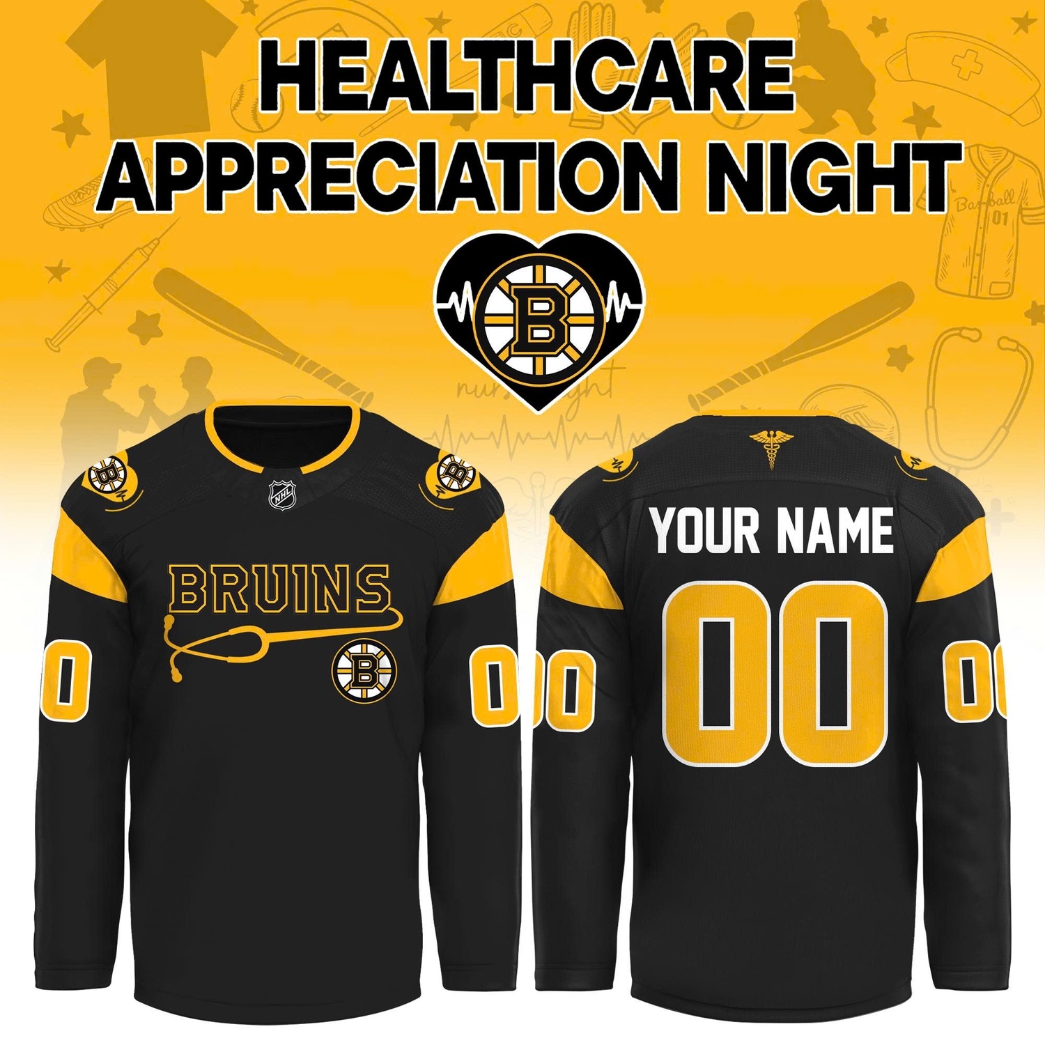 Boston Bruins 2026 Healthcare Appreciation Night Special Hockey Jersey Boston Bruins 2026 Healthcare Appreciation Night Special Hockey Jersey