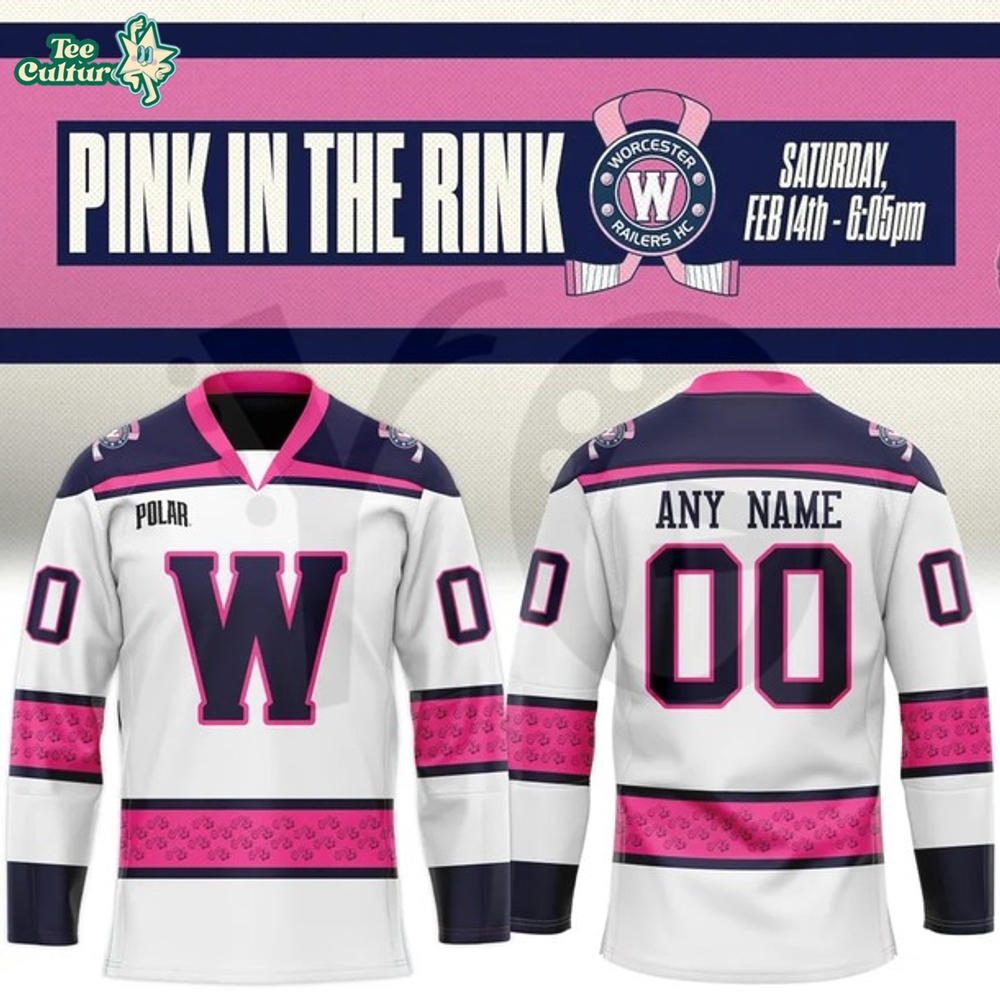Worcester Railers Pink In The Rink 2026 Special Hockey Jersey Worcester Railers Pink In The Rink 2026 Special Hockey Jersey