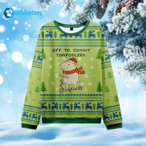 Capybara Off To Commit Tomfoolery Ugly Christmas Sweater