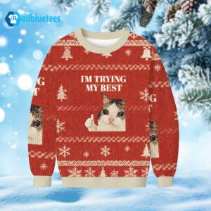 Cat I’m Trying My Best Ugly Christmas Sweater