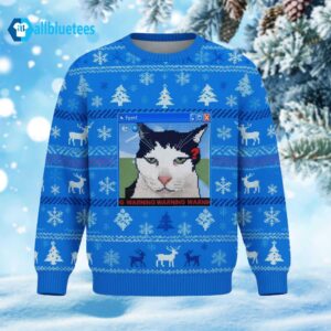 Cat Warning Alert Form Ugly Christmas Sweater