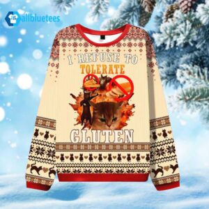 Cats I Refuse To Tolerate Gluten Ugly Christmas Sweater