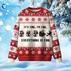 Black Cat It’s Fine I’m Fine Everything Is Fine Ugly Christmas Sweater