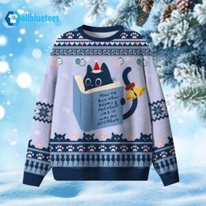Cat Reading How To Buy New Books Ugly Christmas Sweater