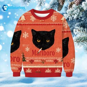 Black Cat Smoking Marlboro Ugly Christmas Sweater
