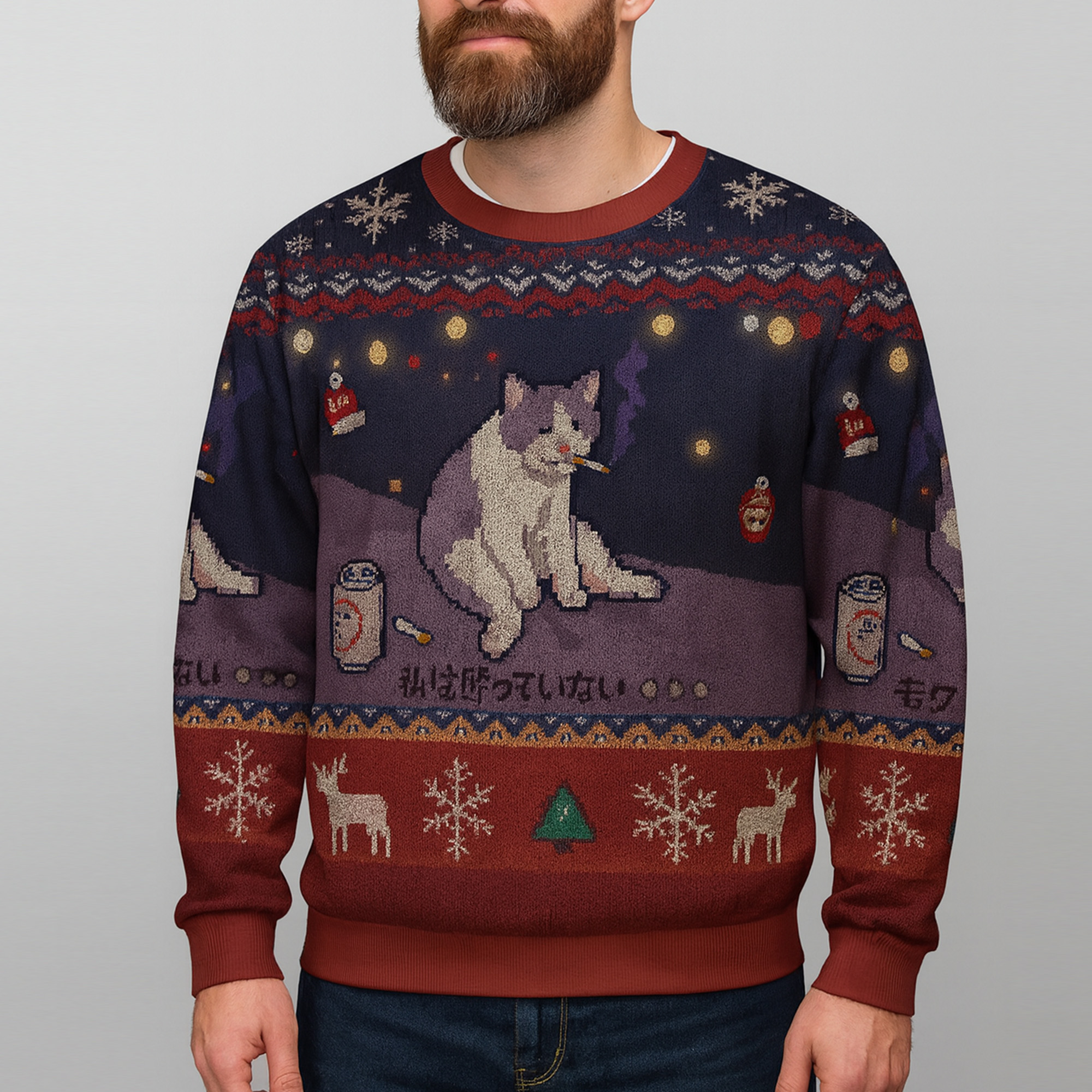 Funny Smoking Cat Ugly Christmas Sweater Funny Smoking Cat Ugly Christmas Sweater