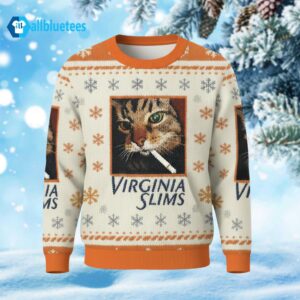 Smoking Cat Virginia Slims Funny Ugly Christmas Sweater