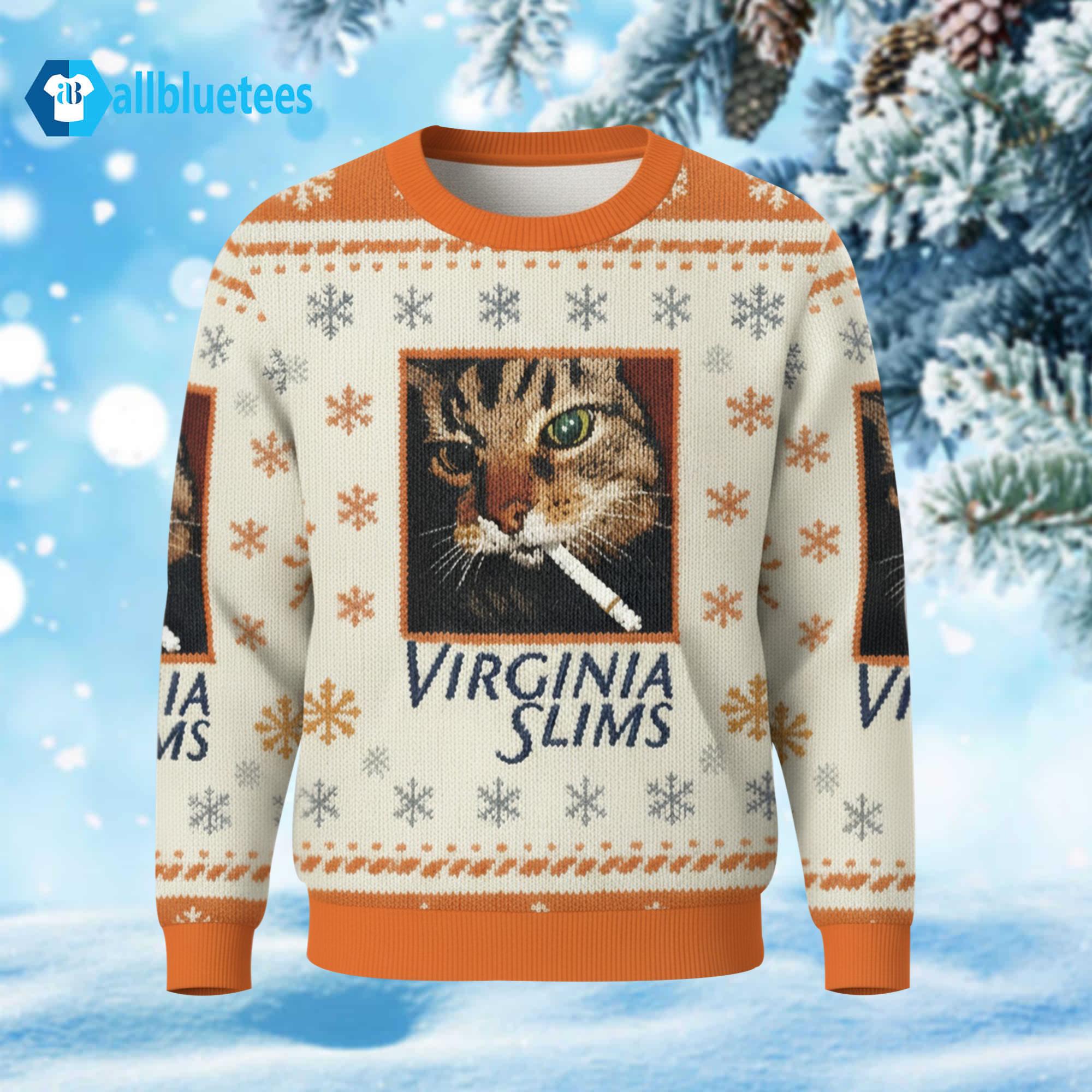 Smoking Cat Virginia Slims Funny Ugly Christmas Sweater Smoking Cat Virginia Slims Funny Ugly Christmas Sweater