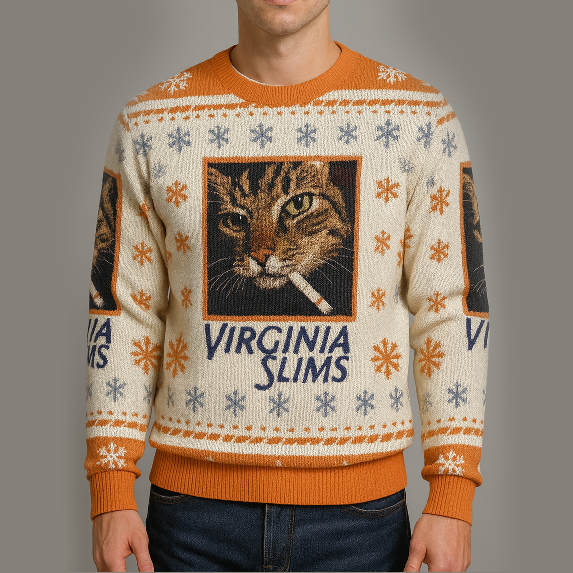 Smoking Cat Virginia Slims Funny Ugly Christmas Sweater Smoking Cat Virginia Slims Funny Ugly Christmas Sweater